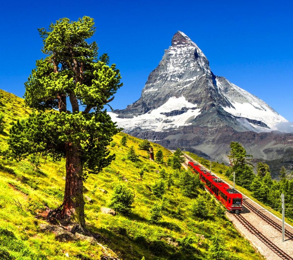 Matterhorn, Švýcarsko. Vlaková Trať Gornergratbahn