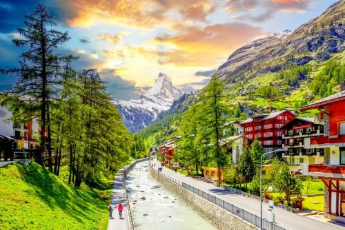 Zermatt a pohled na ikonický Matterhorn