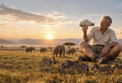 Exotikuj - senior si na safari hraje se safari autem